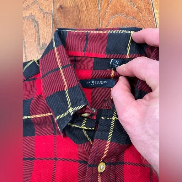 Vintage‎ Burberry London Buffalo Plaid Shirt Button Down Up Mens Medium USA Made